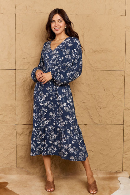 Night Out Balloon Sleeve Floral Midi Dress