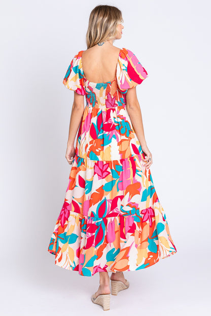 Printed Smocked Back Tiered Maxi Dress