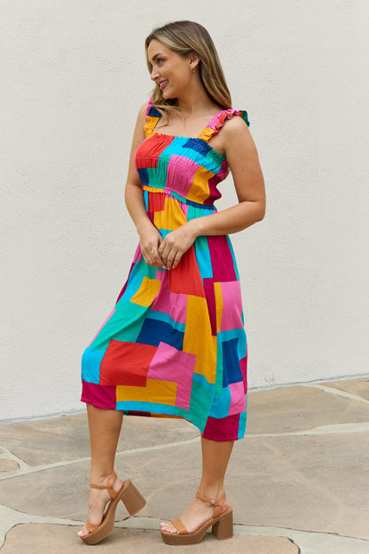 Multicolored Square Print Summer Dress