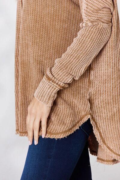 Oversized Washed Waffle Long Sleeve Top