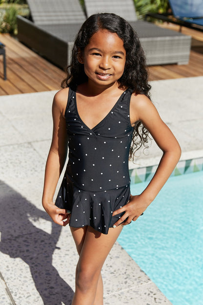 Clear Waters Swim Dress in Black/White Dot