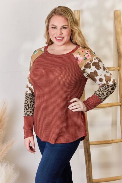 Leopard Waffle-Knit Blouse