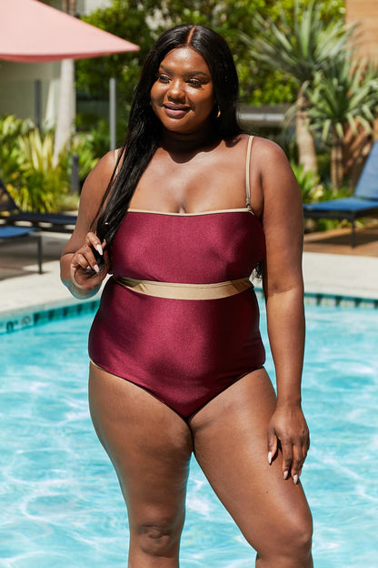 Wave Break Contrast Trim One-Piece in Wine