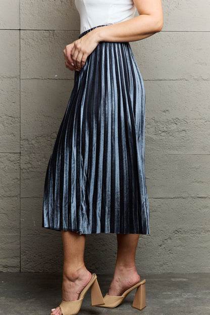 Accordion Pleated Flowy Midi Skirt