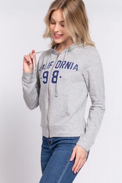 CALIFORNIA Zip Up Drawstring Long Sleeve Hoodie