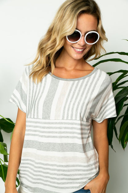 PLUS STRIPE LACE UP BACK NECK TOP