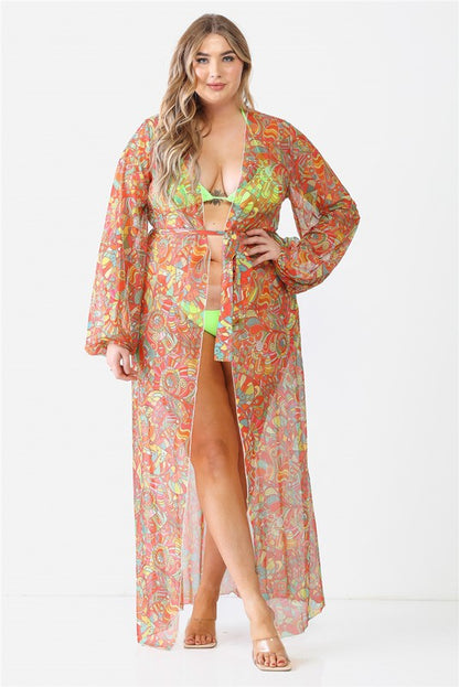 Multicolor Paisley Long Sleeve Kimono/Cover Up