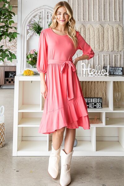 Tie Front Ruffle Hem Dress