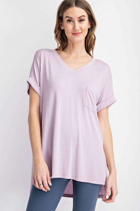 V NECK BASIC HIGH-LOW HEM TOP