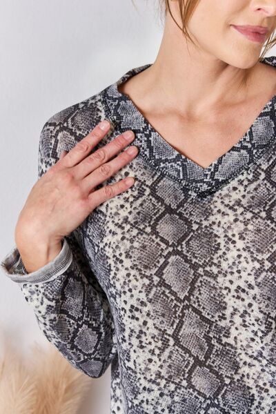 Snakeskin V-Neck Long Sleeve Top