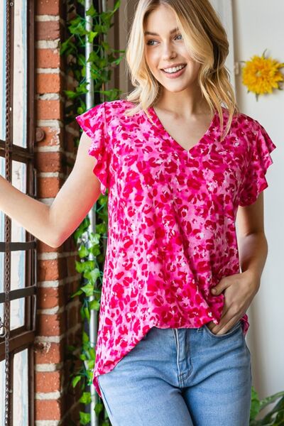 Printed Ruffle Cap Sleeve Top