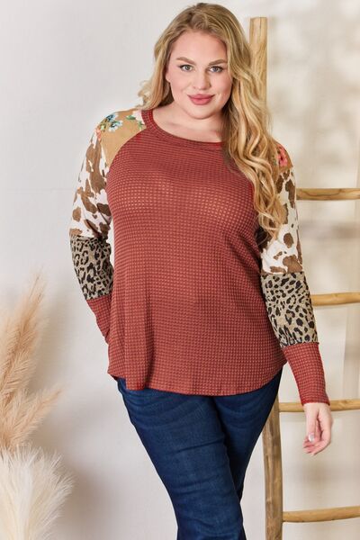 Leopard Waffle-Knit Blouse