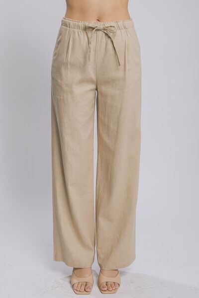 Drawstring Wide Leg Pants with Pockets