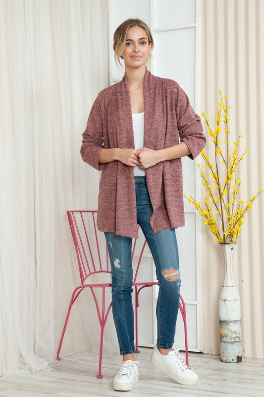 Plus Solid Long Sleeve Cashmere Cardigan