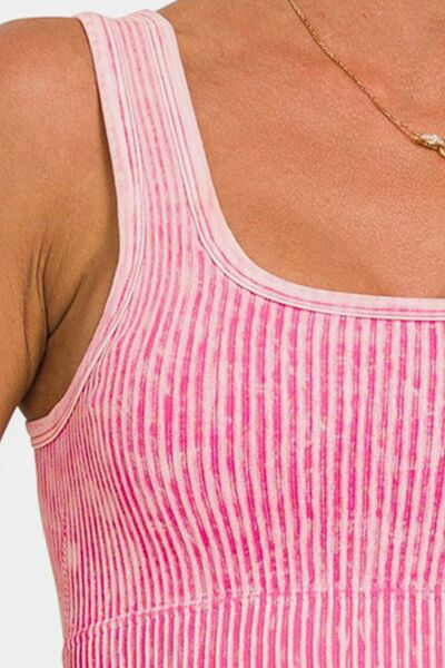 Ribbed Square Neck Wide Strap Tank