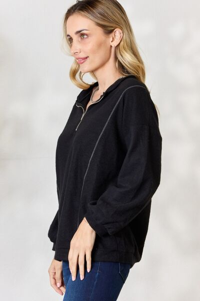 Half Zip Brushed Terry Long Sleeve Top