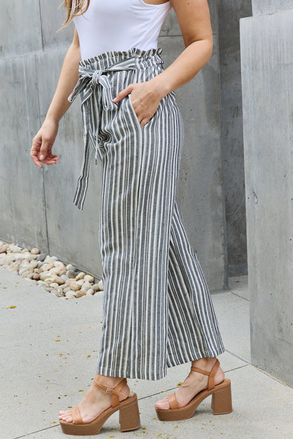 Find Your Path Paperbag Waist Striped Culotte Pants