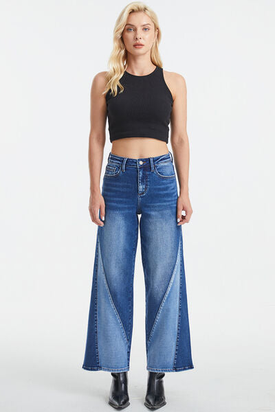 BAYEAS High Waist Two-Tones Patched Wide Leg Jeans