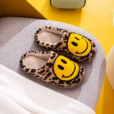 Smiley Face Leopard Slippers