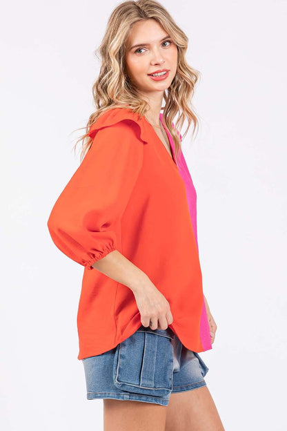 Ruffle Trim Contrast Blouse