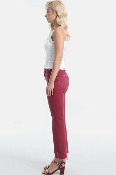 BAYEAS High Waist Distressed Raw Hem Flare Jeans