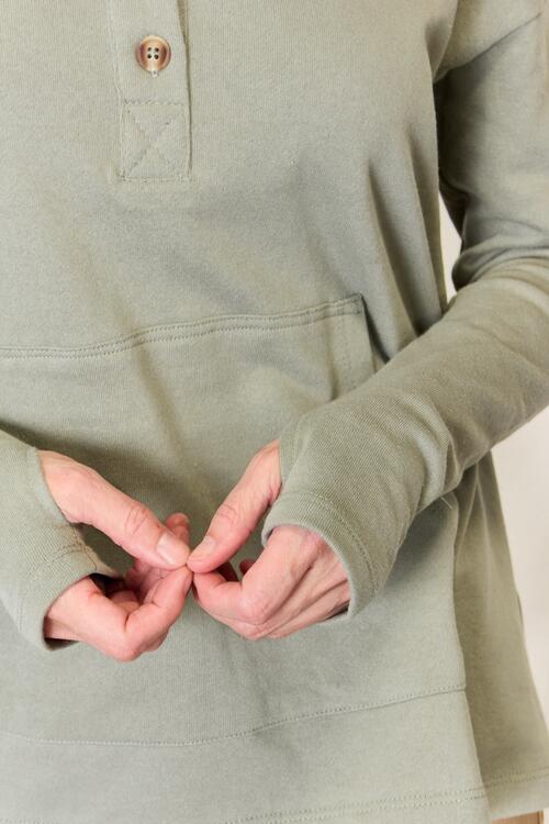 Half Button Hoodie with Pocket