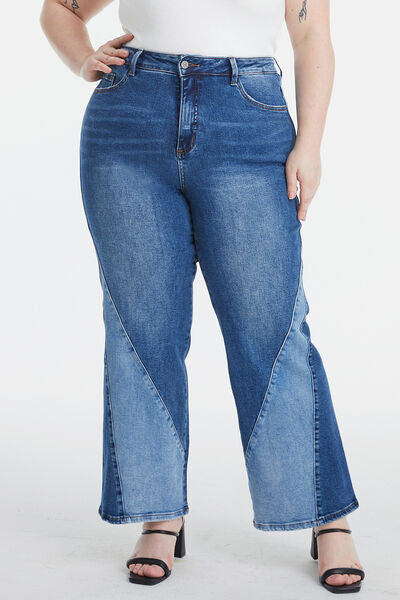 BAYEAS High Waist Two-Tones Patched Wide Leg Jeans