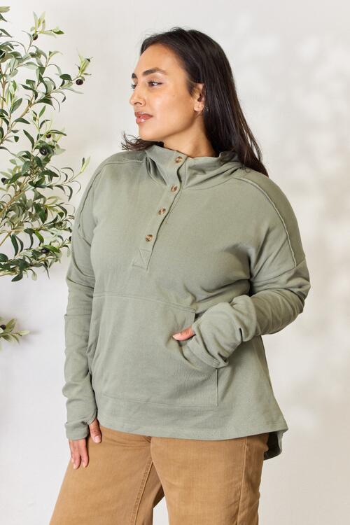 Half Button Hoodie with Pocket