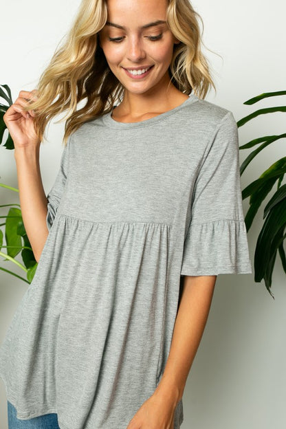 PLUS SOLID RUFFLE SLEEVE LOOSE TOP