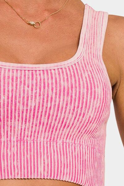 Ribbed Square Neck Wide Strap Tank