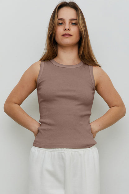 Round Neck Ribbed Cropped Tank