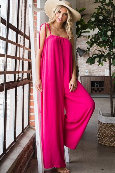 Pocketed Spaghetti Strap Wide Leg Jumpsuit