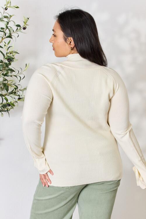 Ribbed Bow Detail Long Sleeve Turtleneck Knit Top