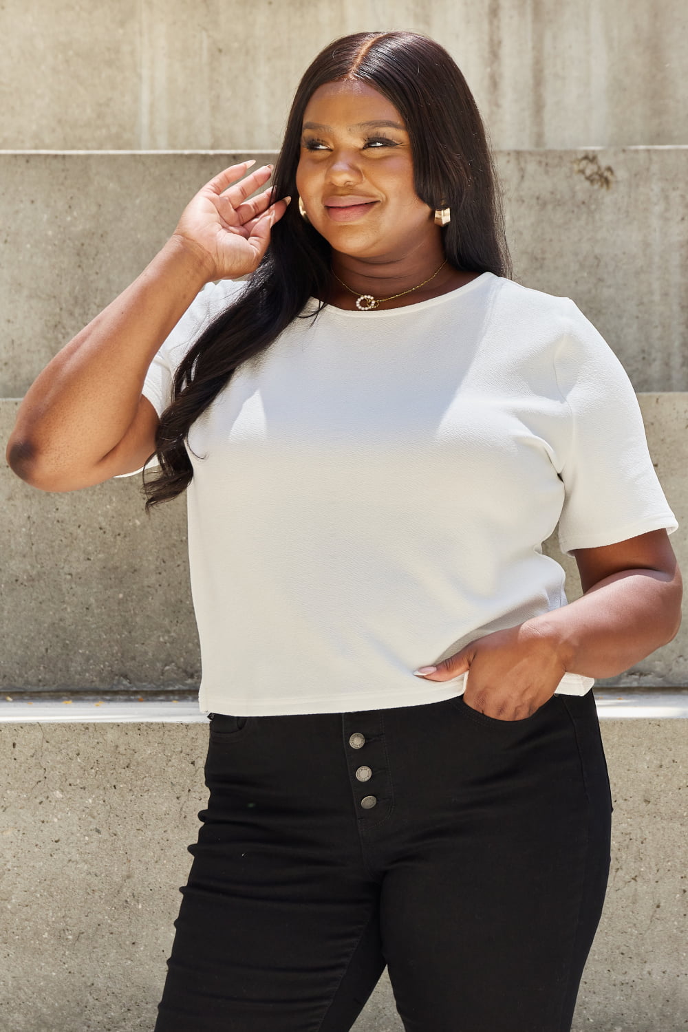 Pearly White Criss Cross Pearl Detail Open Back T-Shirt