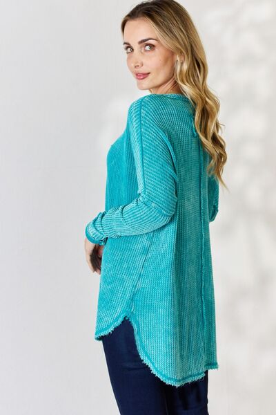 Oversized Washed Waffle Long Sleeve Top