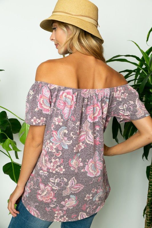 PLUS PAISLEY OFF SHOULDER TIE TOP