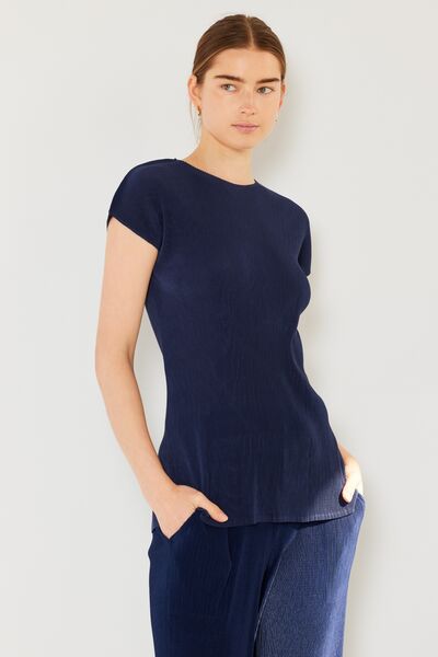 Rib Pleated Cap Sleeve Top