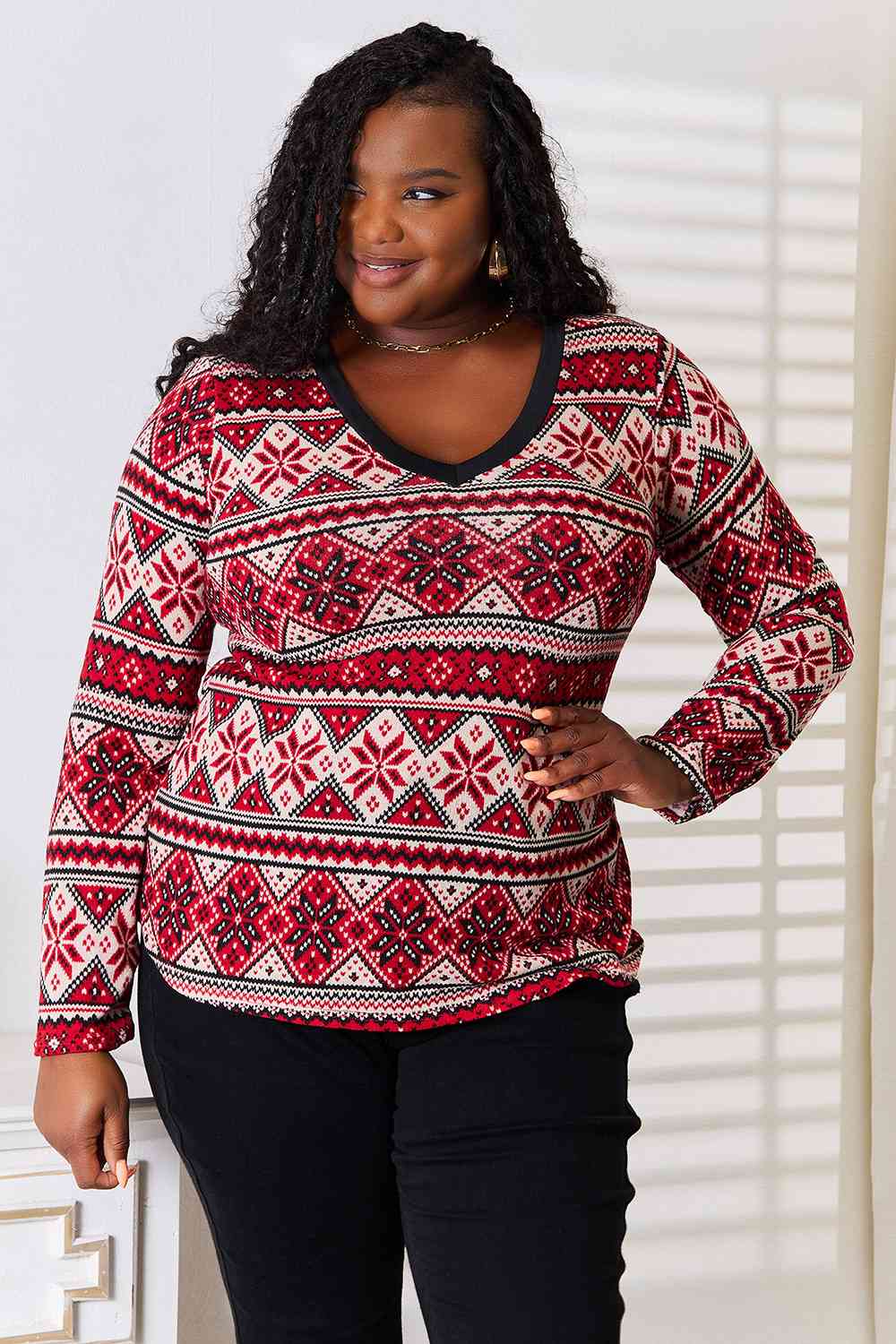 Snowflake Print Long Sleeve Top