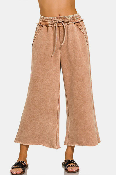 Acid Wash Fleece Wide Leg Pants