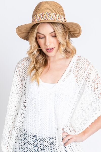 Contrast Detail Wide Brim Straw Hat