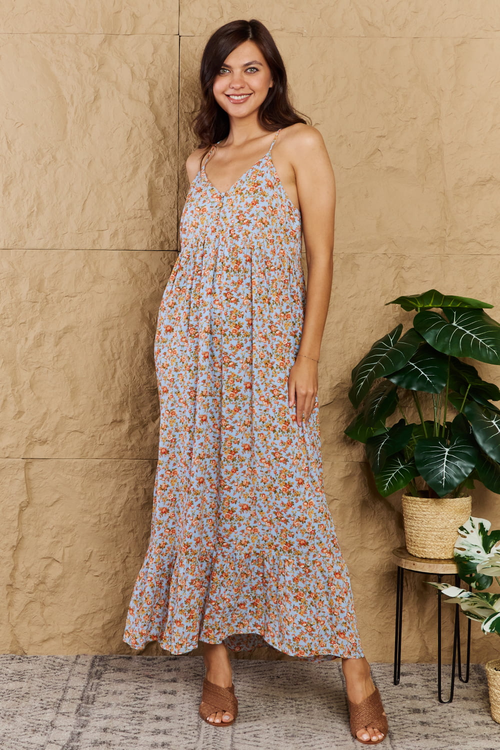 Take Your Chances Floral Halter Neck Maxi Dress