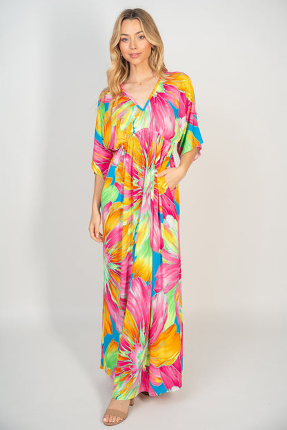 Printed V-Neck Maxi Dress with Pockets