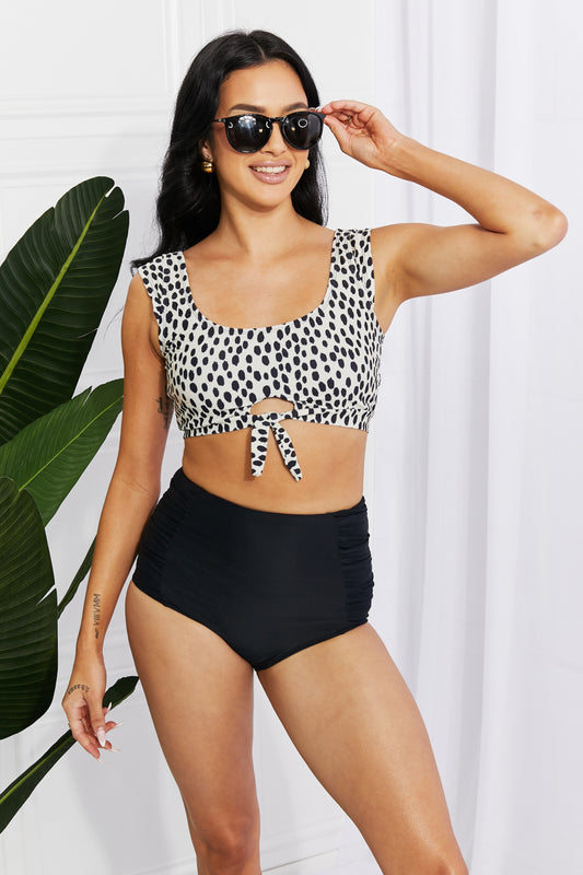 Sanibel Crop Swim Top and Ruched Bottoms Set in Black