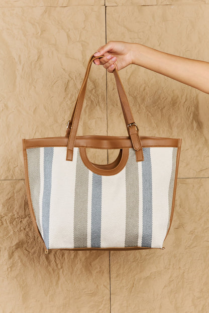 Striped In The Sun Faux Leather Trim Tote Bag