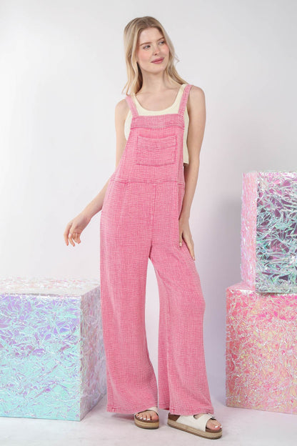 Texture Washed Wide Leg Overalls