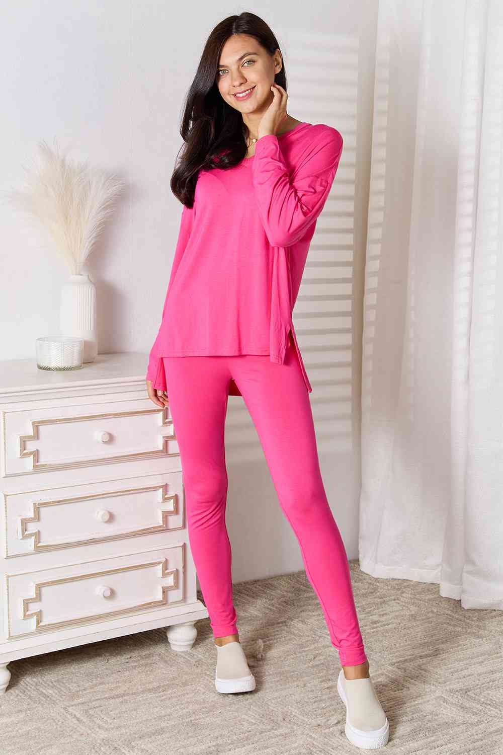 V-Neck Soft Rayon Long Sleeve Top and Pants Lounge Set