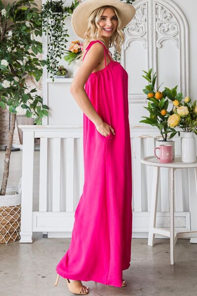 Pocketed Spaghetti Strap Wide Leg Jumpsuit