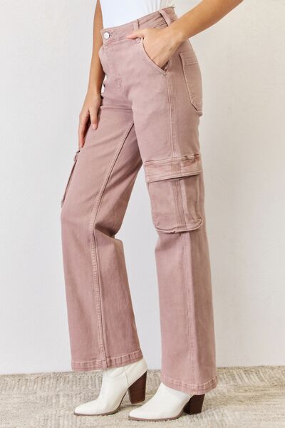 RISEN High Rise Cargo Wide Leg Jeans