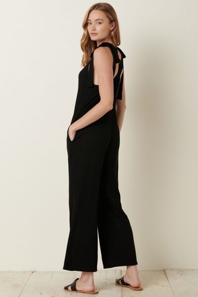 Rib Knit V-Neck Cross Back Jumpsuit