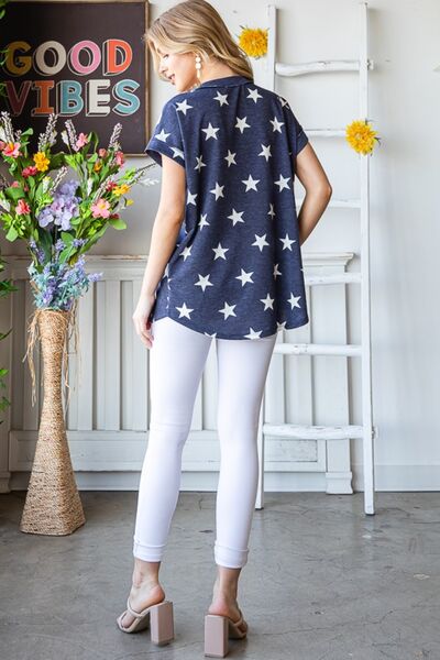 Star Print V-Neck Short Sleeve T-Shirt